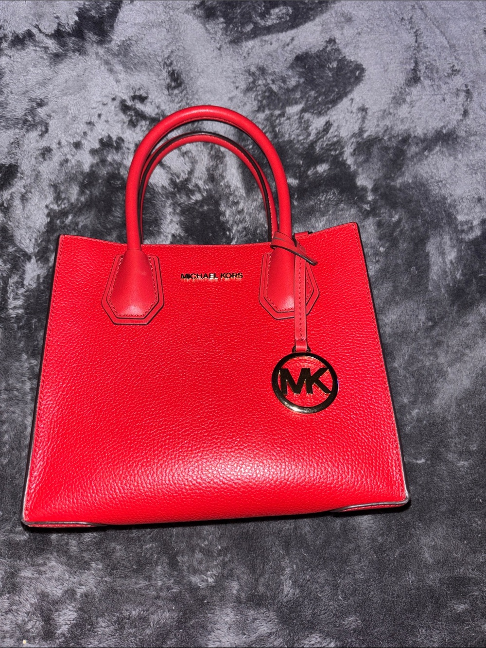 Michael Kors Mercer Medium Pebbled Leather Satchel with MK Charm